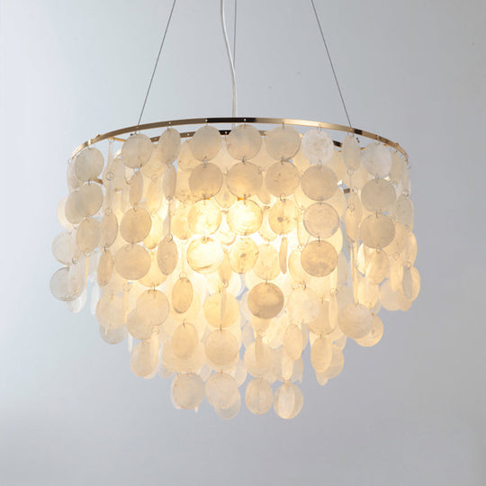 Gold Tiered Circle Chandelier - Countryside Shell Suspension Pendant For Living Room