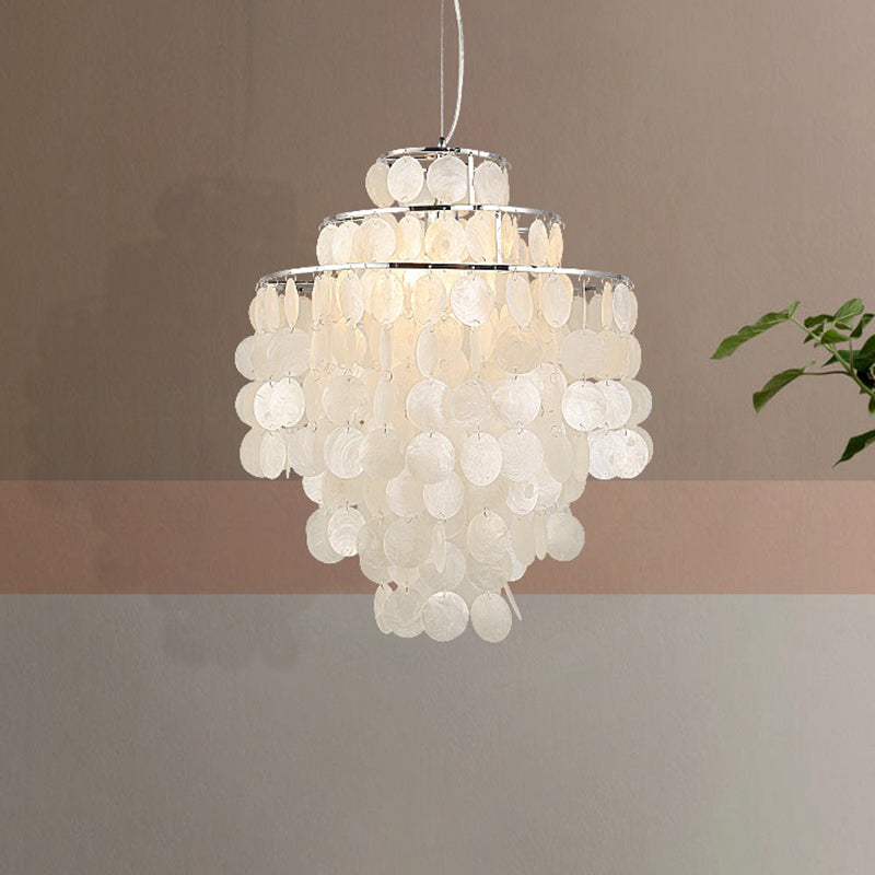 Retro Shell Silver Pendant Lighting For Tiered Dining Rooms