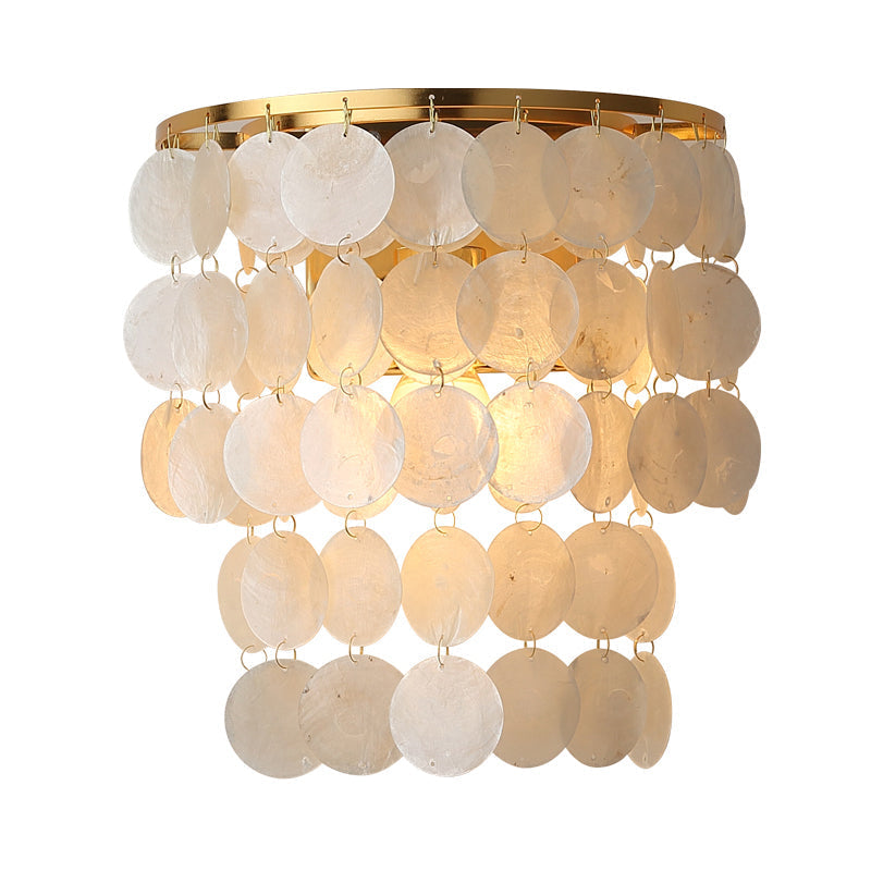 Tiered Circle Shell Wall Sconce With Rural Charm - 1 Light Gold