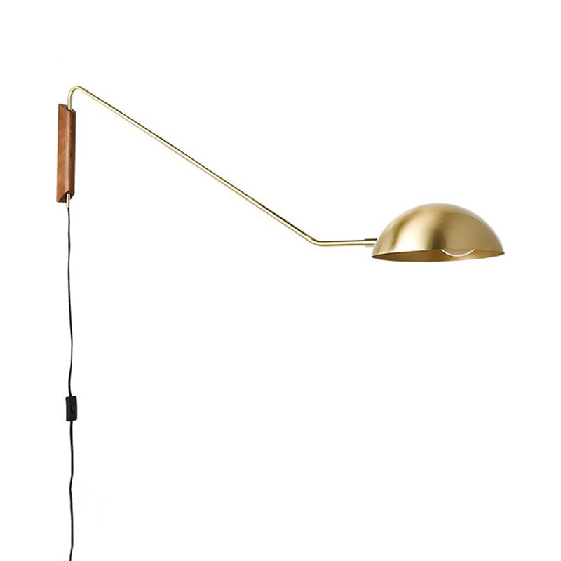 Dome Bedside Metal Wall Mount Swing Arm Sconce Light Gold