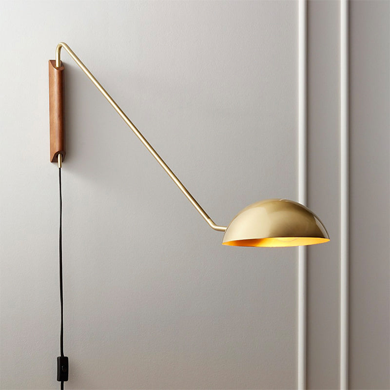 Modern Swing Arm Bedside Wall Lamp With Metal Dome Shade Gold