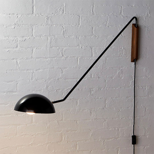 Modern Swing Arm Bedside Wall Lamp With Metal Dome Shade Black