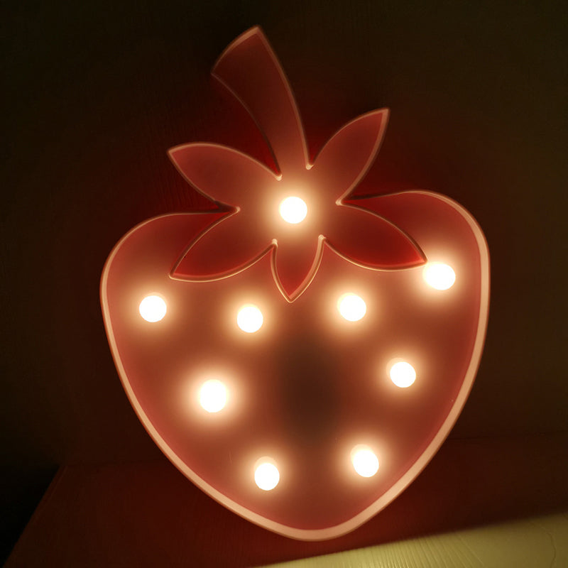 Minimalist Led Baby Room Night Light - Fruit And Animal-Themed Plastic Nightstand Lighting Pink