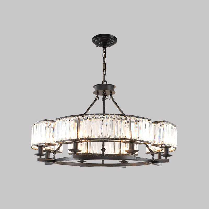 Crystal Circle Chandelier: Classic Living Room Led Ceiling Light 8 / Black