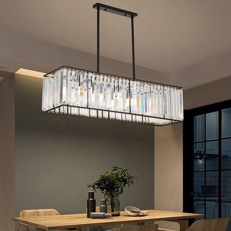 Rectangular Clear Crystal Island Pendant Light - 3 Head Traditional Suspension Lighting For Dining