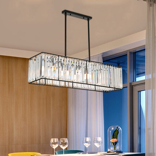 Rectangular Clear Crystal Island Pendant Light - 3 Head Traditional Suspension Lighting For Dining