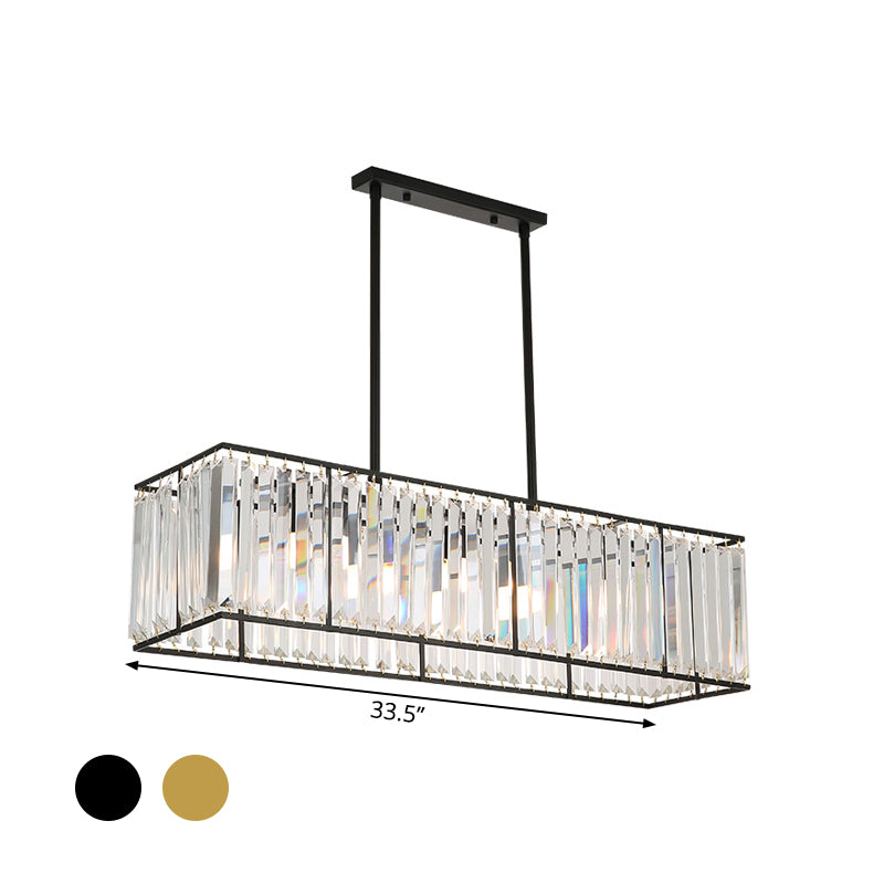 Rectangular Clear Crystal Island Pendant Light - 3 Head Traditional Suspension Lighting For Dining