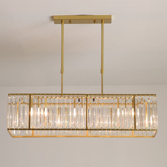 Rectangular Clear Crystal Island Pendant Light - 3 Head Traditional Suspension Lighting For Dining