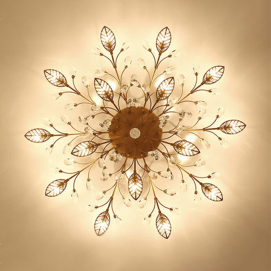 Classic Clear Crystal Led Semi-Flush Mount Ceiling Light With Leaf Design For Corridors 15 / Gold