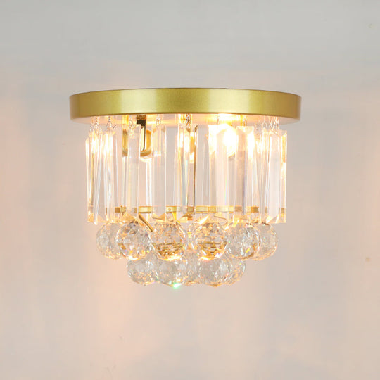 Geometric Brass Semi Flush Crystal Ceiling Mount - Traditional 1-Light Fixture for Hallways