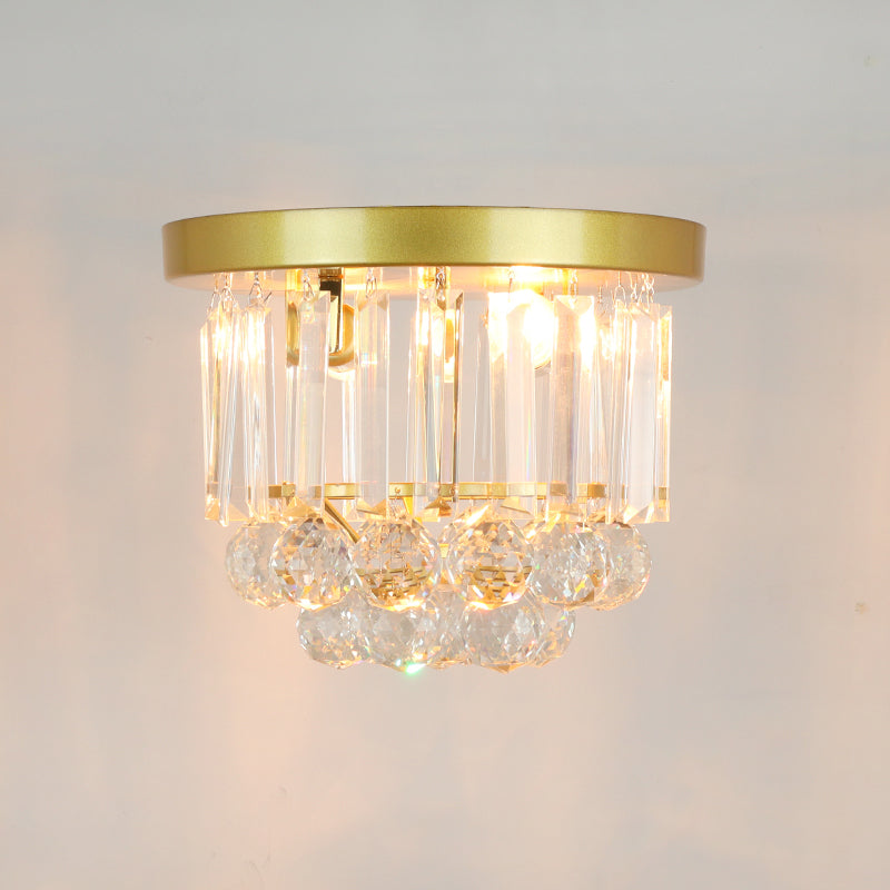 Geometric Brass Semi Flush Crystal Ceiling Mount - Traditional 1-Light Fixture For Hallways / D