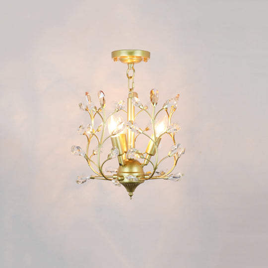 Geometric Brass Semi Flush Crystal Ceiling Mount - Traditional 1-Light Fixture For Hallways / F