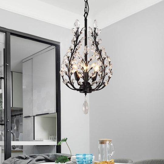 Rustic Laurel Chandelier - 4-Light Crystal Pendant In Black