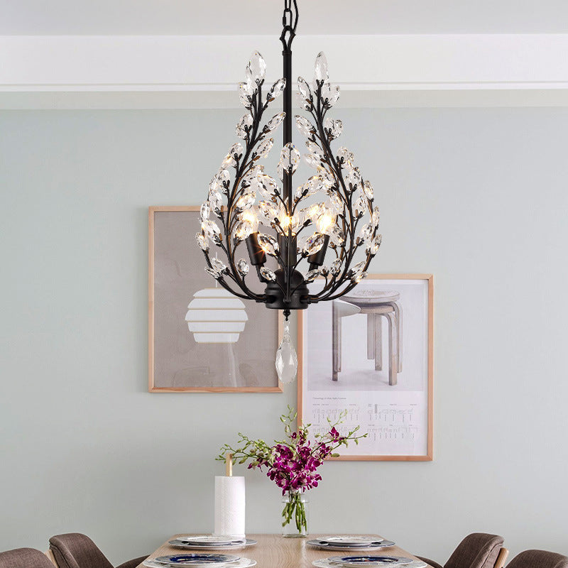 Rustic Laurel Chandelier - 4-Light Crystal Pendant In Black