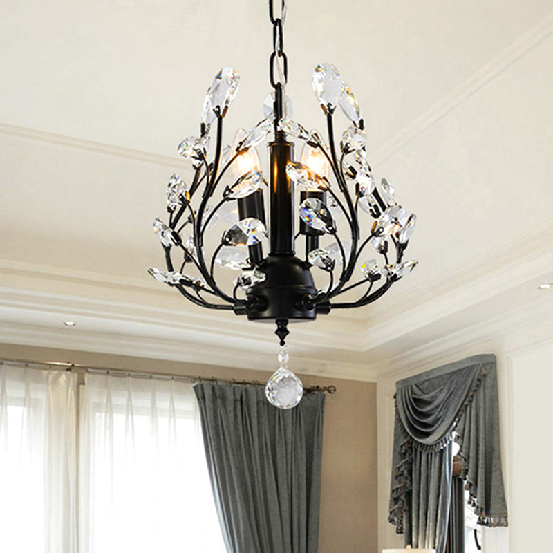 Traditional Crystal Leaf Chandelier - 3 Bulb Dining Room Pendant Light