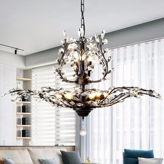 Clear Crystal Pendant Chandelier - Rustic Branch Design For Living Room Ceiling Light