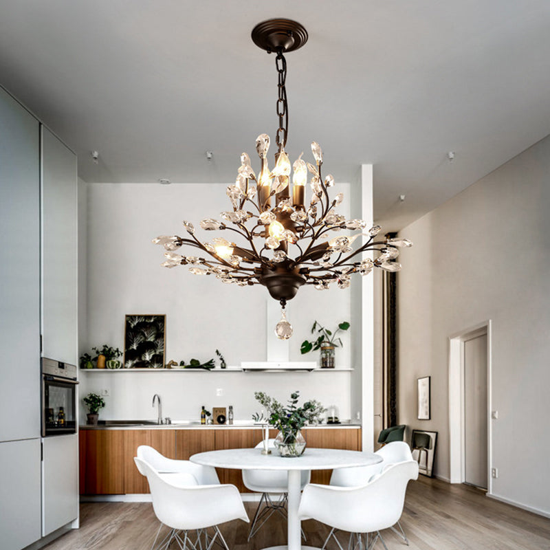 Clear Crystal Pendant Chandelier - Rustic Branch Design For Living Room Ceiling Light