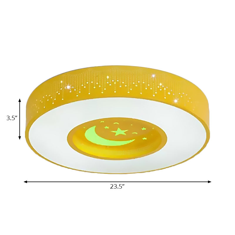 Plafonnier LED en acrylique Macaron - Bleu/Jaune/Vert, montage encastré rond 16"/19,5"/23,5", éclairage de chambre