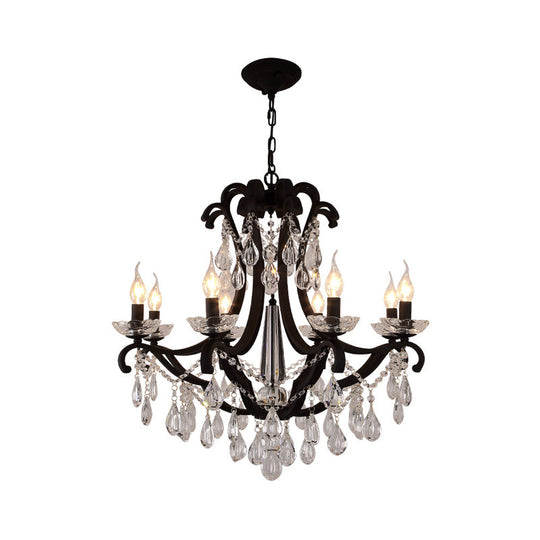 Classic Black Metal Chandelier With Crystal Accent - Elegant Living Room Pendant Light 8 /