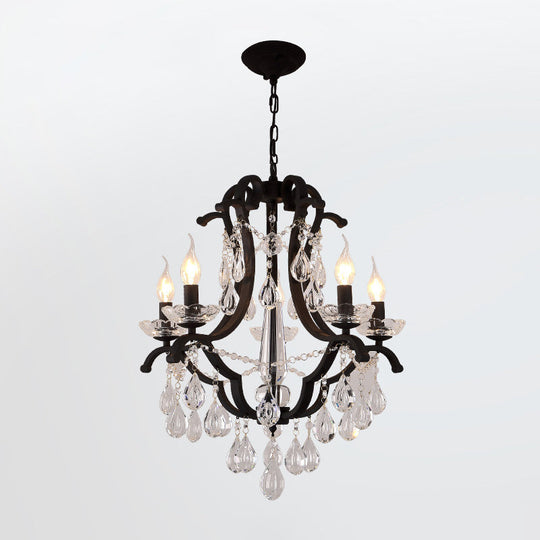 Classic Black Metal Chandelier With Crystal Accent - Elegant Living Room Pendant Light