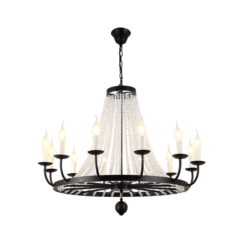 Country Black Candelabra Crystal Chandelier Pendant Light Kit For Living Room With Elegant Design