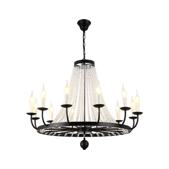 Country Black Candelabra Crystal Chandelier Pendant Light Kit For Living Room With Elegant Design