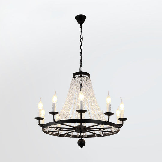 Country Black Candelabra Crystal Chandelier Pendant Light Kit For Living Room With Elegant Design