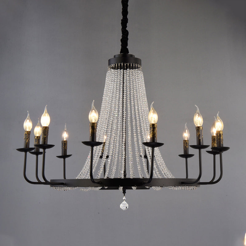 Modern Black Wagon Wheel Chandelier With Crystal Accents - Classic Metal Pendant Lighting Fixture