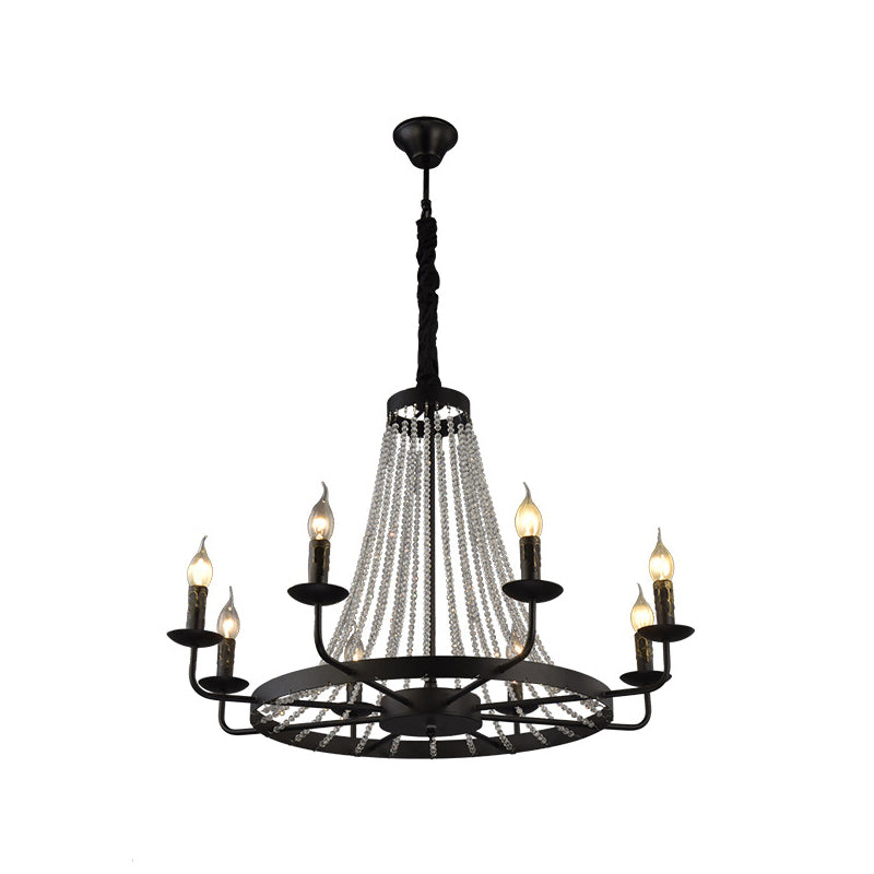 Modern Black Wagon Wheel Chandelier With Crystal Accents - Classic Metal Pendant Lighting Fixture