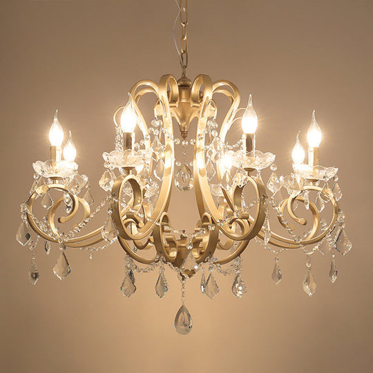 Gold Metal Pendant Light Kit With Crystal Accent: Traditional Swooping Arm Chandelier