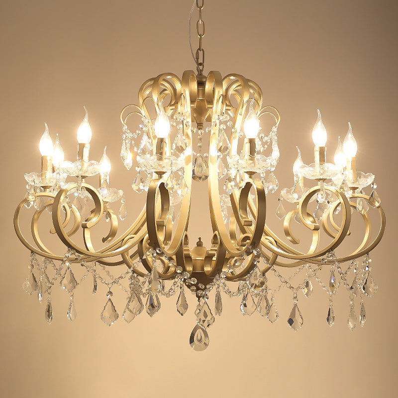 Gold Metal Pendant Light Kit With Crystal Accent: Traditional Swooping Arm Chandelier