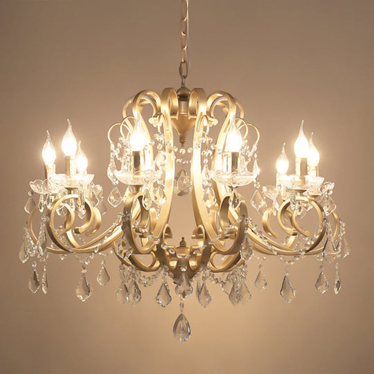 Gold Metal Pendant Light Kit With Crystal Accent: Traditional Swooping Arm Chandelier