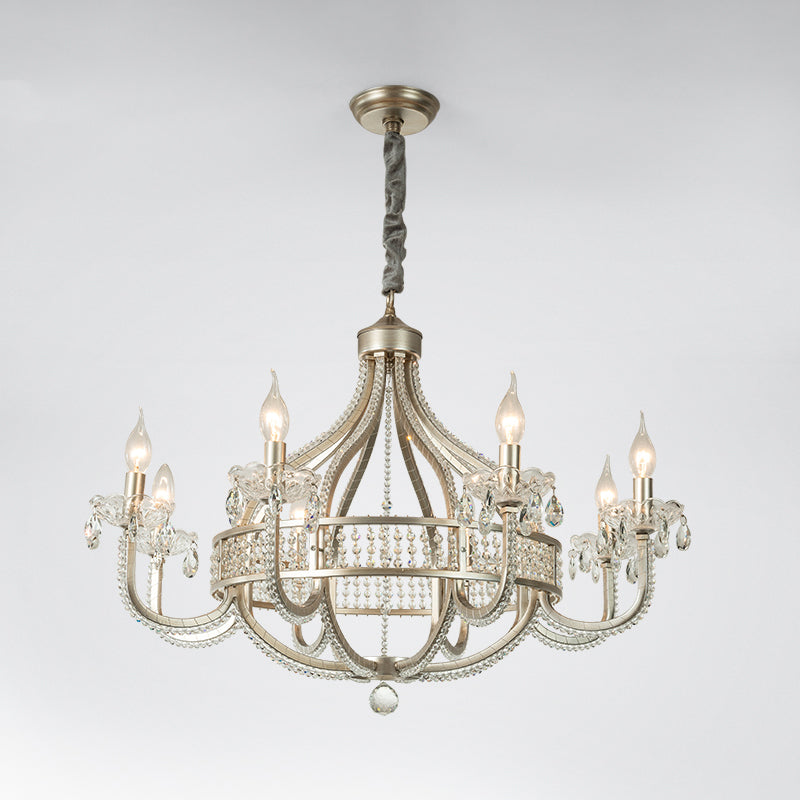 Traditional Round Pendant Chandelier With Crystal Strands