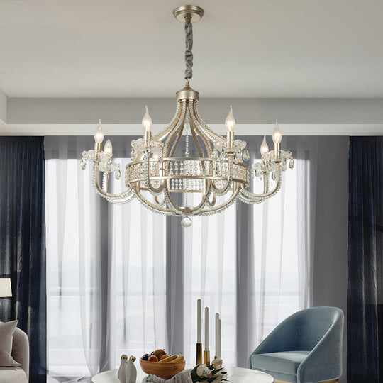 Traditional Round Pendant Chandelier With Crystal Strands