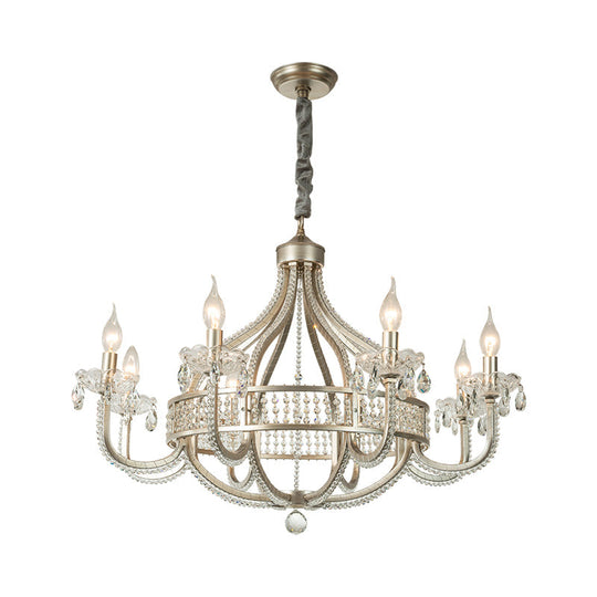 Traditional Round Pendant Chandelier With Crystal Strands