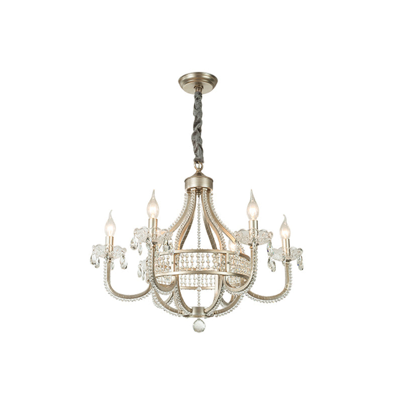 Traditional Round Pendant Chandelier With Crystal Strands