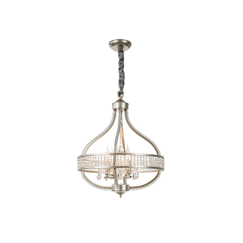 Traditional Round Pendant Chandelier With Crystal Strands