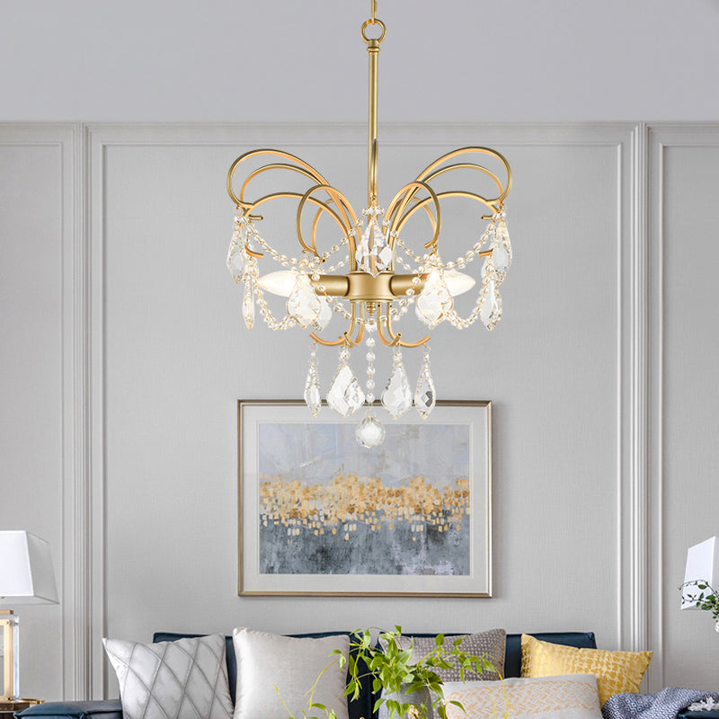 Butterfly Shaped Chandelier: Rural Metal 3-Light Brass Pendant Light With Crystal Accent - Perfect