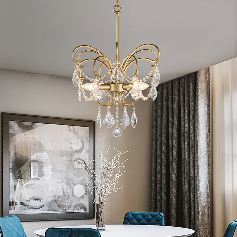 Butterfly Shaped Chandelier: Rural Metal 3-Light Brass Pendant Light With Crystal Accent - Perfect