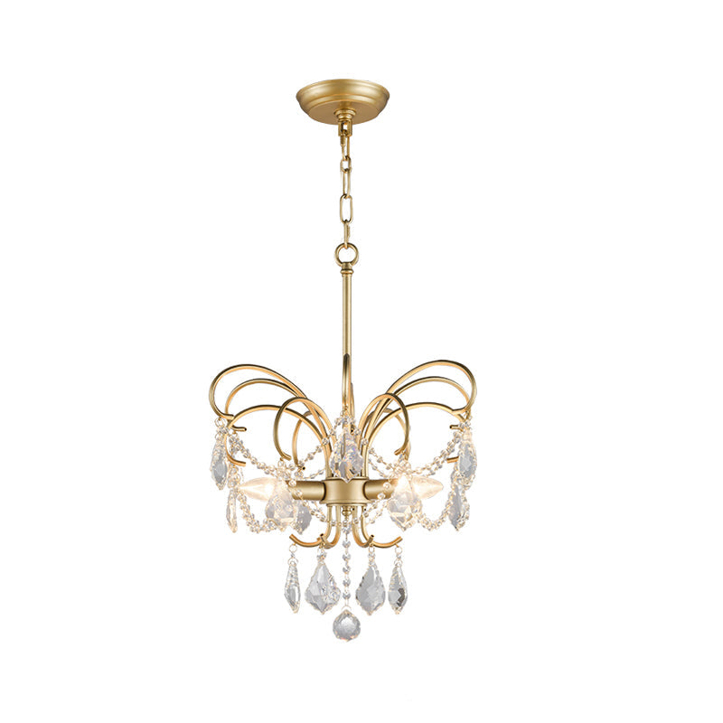 Butterfly Shaped Chandelier: Rural Metal 3-Light Brass Pendant Light With Crystal Accent - Perfect