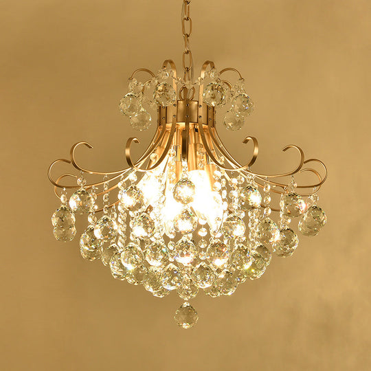 Gold Led Crystal Ceiling Chandelier - Traditional Flared Design For Living Room Lighting