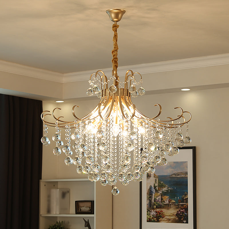 Gold Led Crystal Ceiling Chandelier - Traditional Flared Design For Living Room Lighting / 31.5