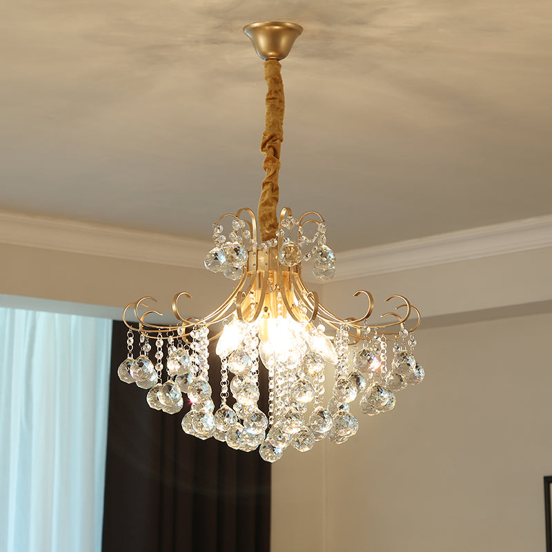 Gold Led Crystal Ceiling Chandelier - Traditional Flared Design For Living Room Lighting / 20.5