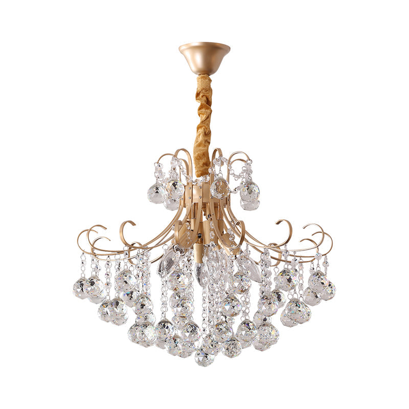 Gold Led Crystal Ceiling Chandelier - Traditional Flared Design For Living Room Lighting