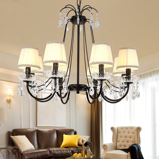 Retro Metallic Black Chandelier With Crystal Pendant - Elegant Swooping Arm Lighting Fixture