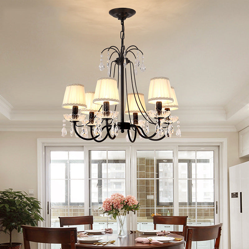 Retro Metallic Black Chandelier With Crystal Pendant - Elegant Swooping Arm Lighting Fixture