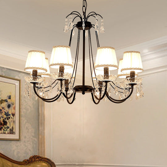 Retro Metallic Black Chandelier With Crystal Pendant - Elegant Swooping Arm Lighting Fixture