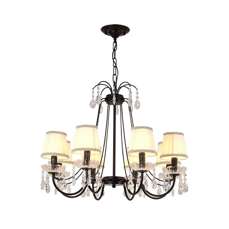 Retro Metallic Black Chandelier With Crystal Pendant - Elegant Swooping Arm Lighting Fixture