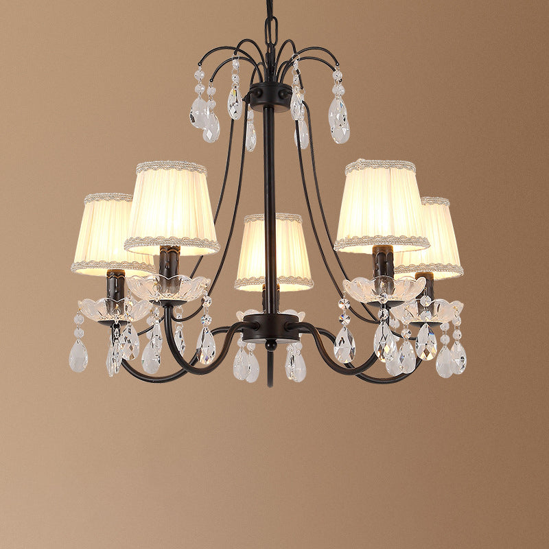 Retro Metallic Black Chandelier With Crystal Pendant - Elegant Swooping Arm Lighting Fixture