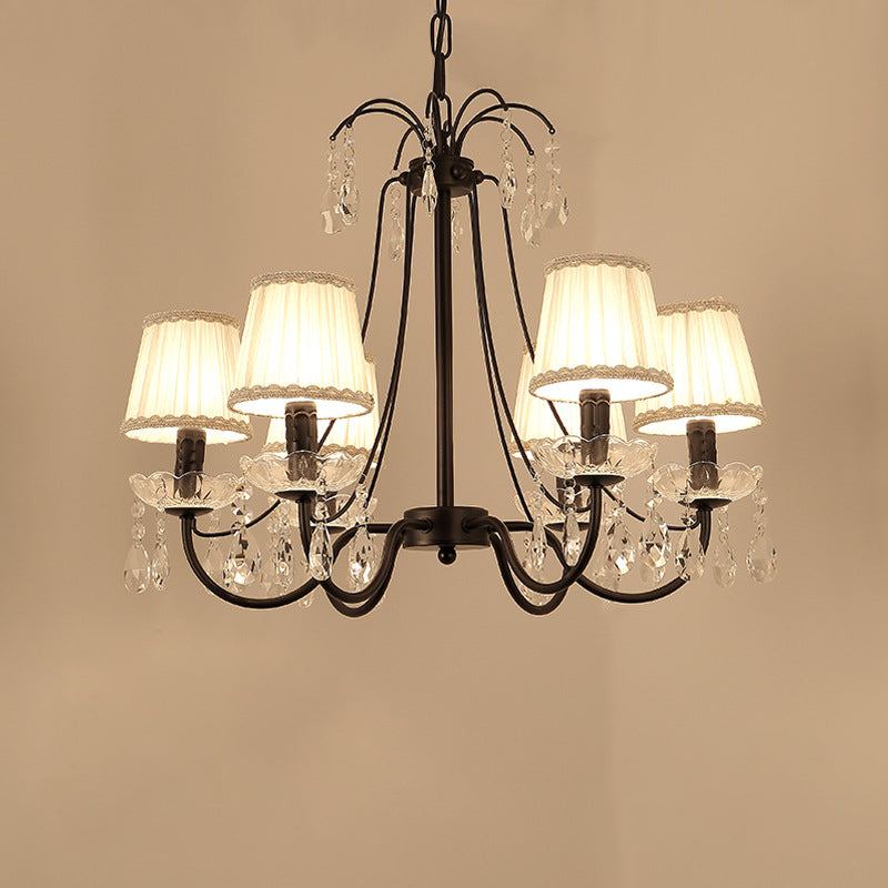 Retro Metallic Black Chandelier With Crystal Pendant - Elegant Swooping Arm Lighting Fixture 6 /